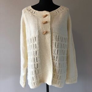 Women’s Vintage Handmade Cream Textured Knit Cardigan Sweater size XL